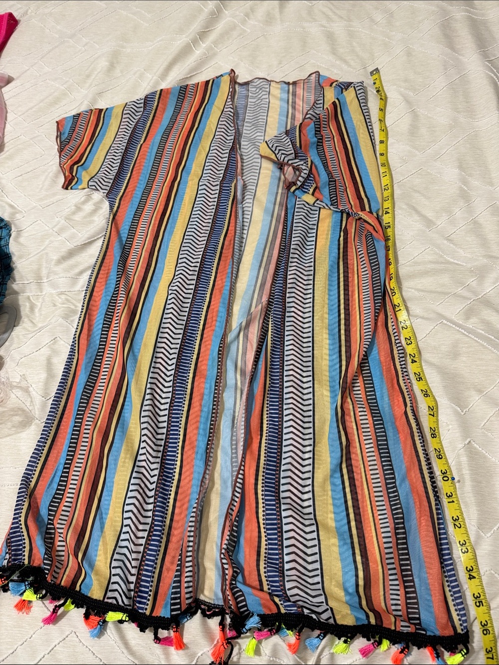 Colorful Striped Tassel Beach Cover-Up